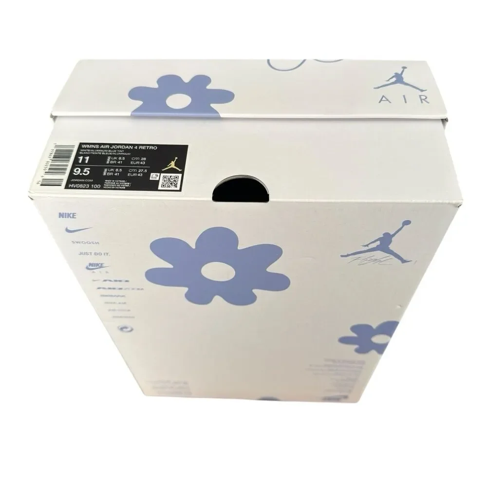 Nike Air Jordan 4 Retro Wmns 11/M 9.5 HV0823-100 White Alumin Blue Forget Me Not